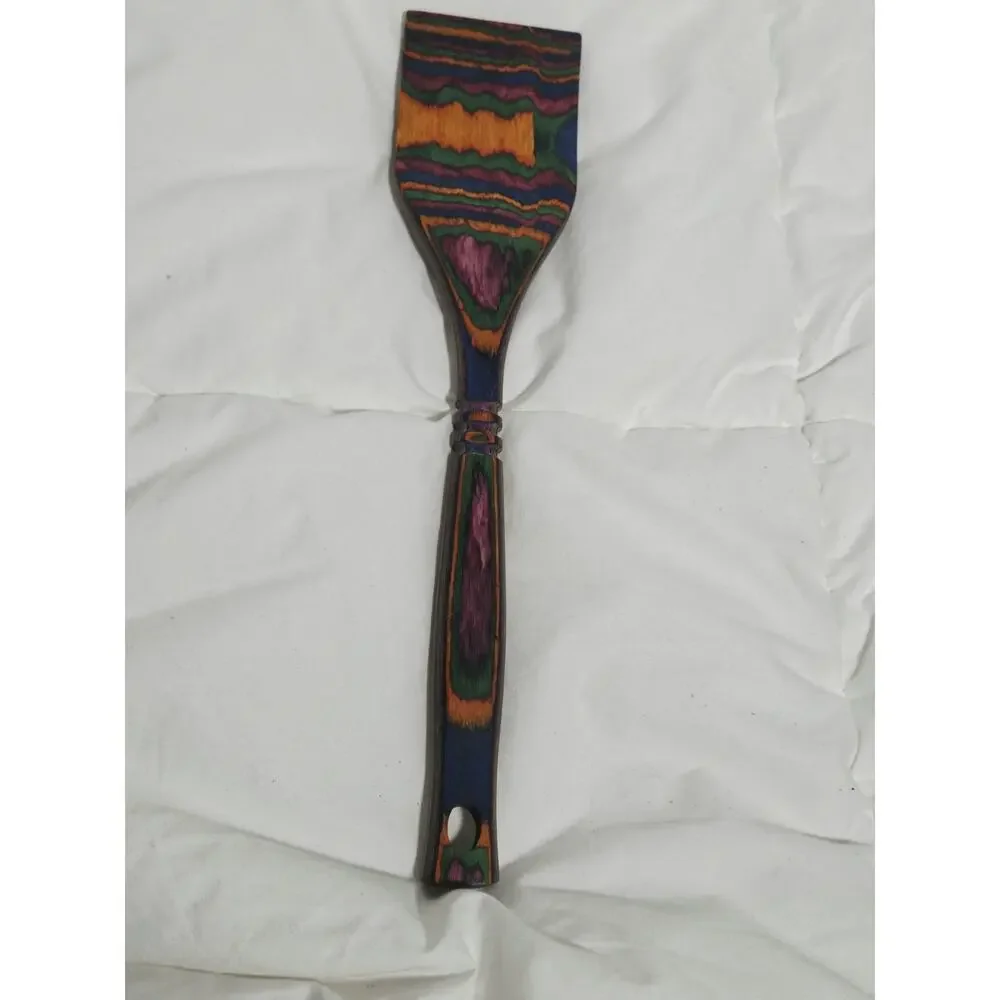 Rainbow Pakkawood Colorful Cooking Spatula Spoon Utensil 12 Inch Boho Retro Deco